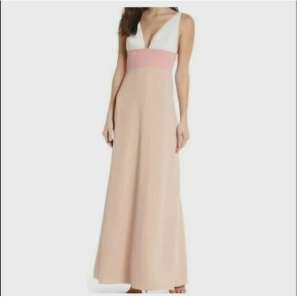 PERFECT Jill Stuart Tricolor Pink V-neck Colorblock Halter Gown Dress womens  2 - Picture 1 of 7